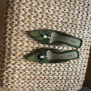 Olive green and black mules